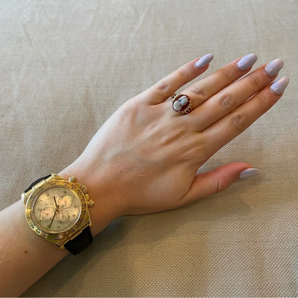 CAMEO❤️14K Gold❤️Diamond and Agate Cameo Portrait Statement Ring